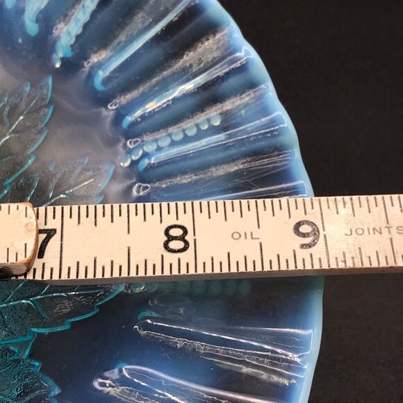 Vintage Ruffled Crimped Edge Blue Opalescent Compote Dome Footed Bowl 1930s-40s - Picture 7 of 9